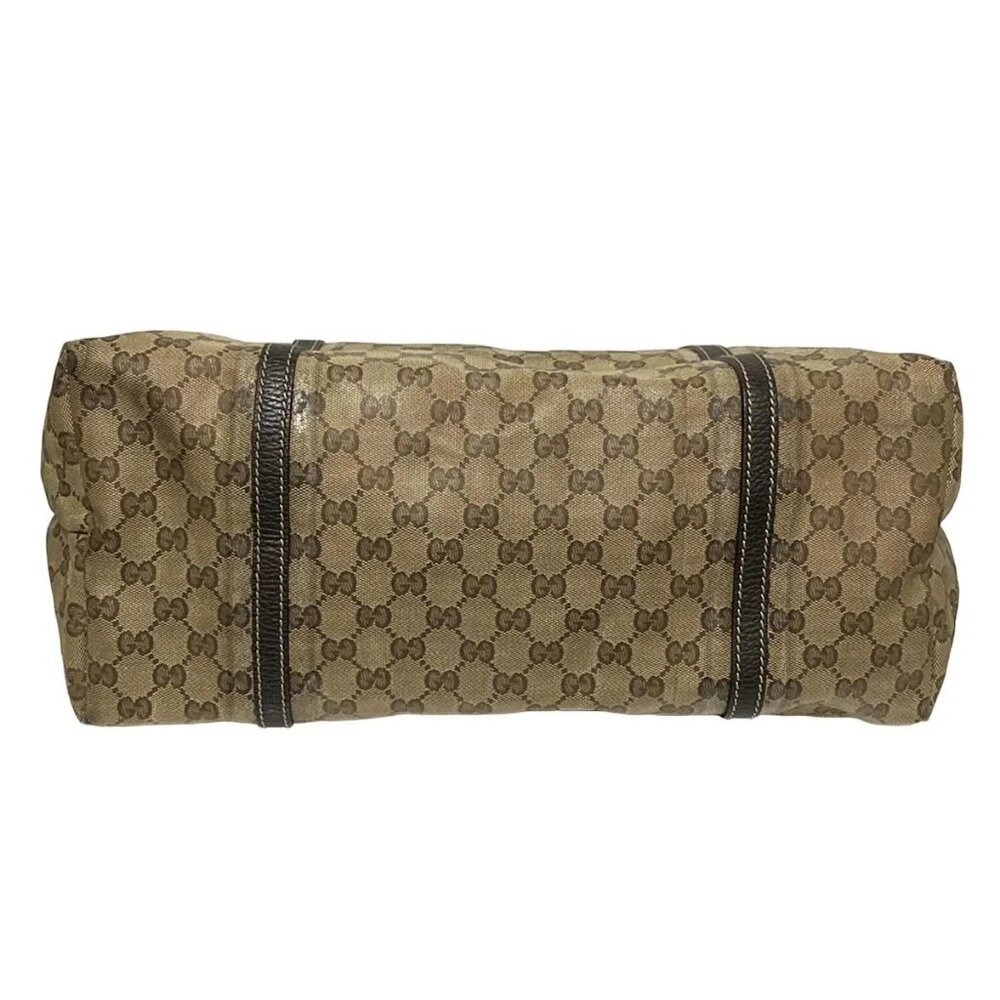 GUCCI Crystal GG 265696 Beige Dark Brown Coated Canvas Leather Tote Bag - Picture 4 of 8
